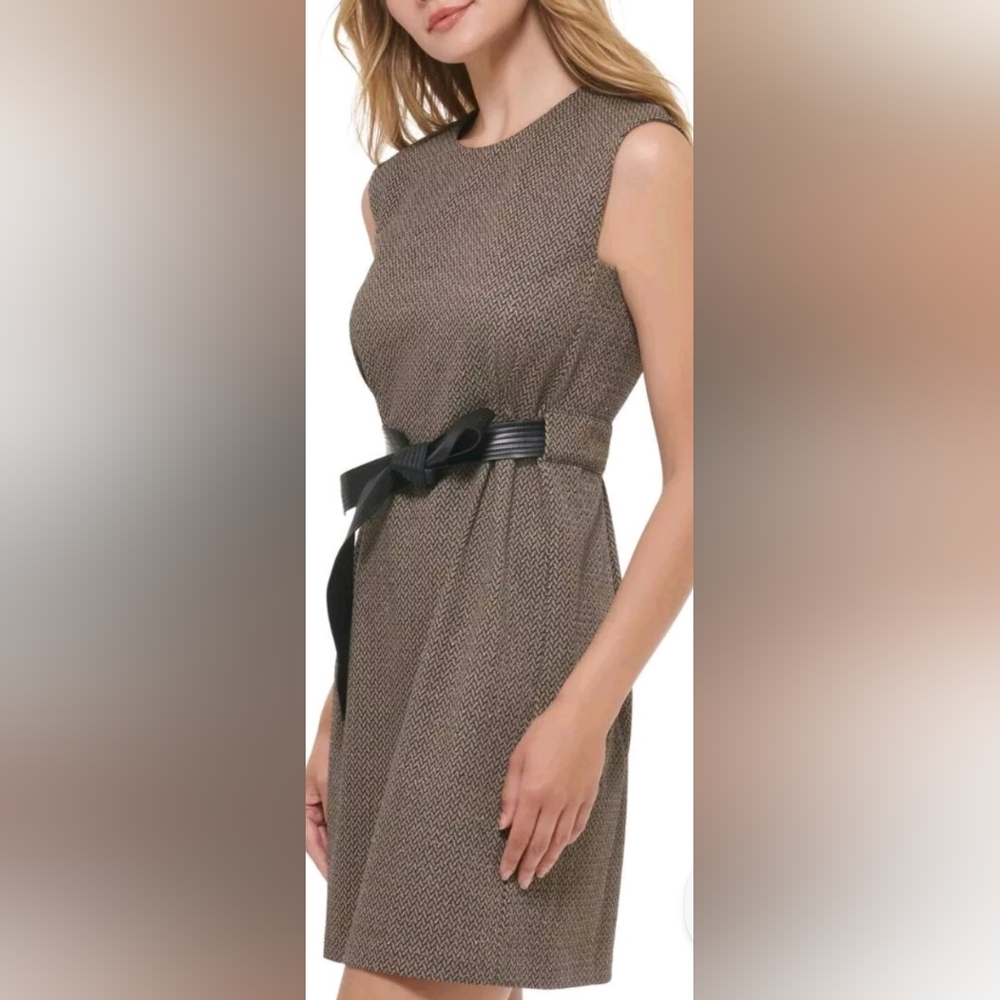 CALVIN KLEIN Belted Brown Sleeveless dress